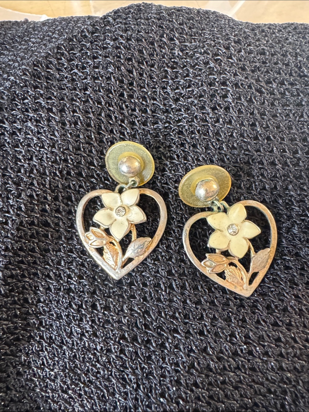 Gold Heart Floral Drop Earrings - Women's Jewelry